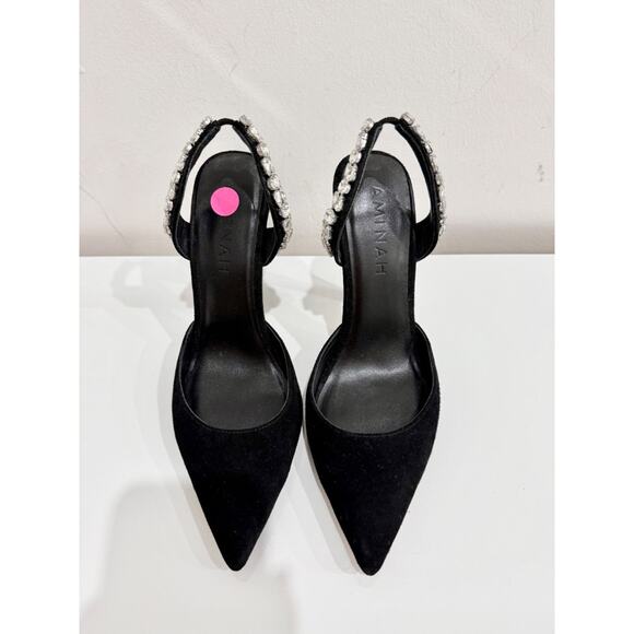 Aminah Abdul Jillil Soleil Stone Suede Slingback Sandals Black Women's Size 8 - Picture 5 of 10